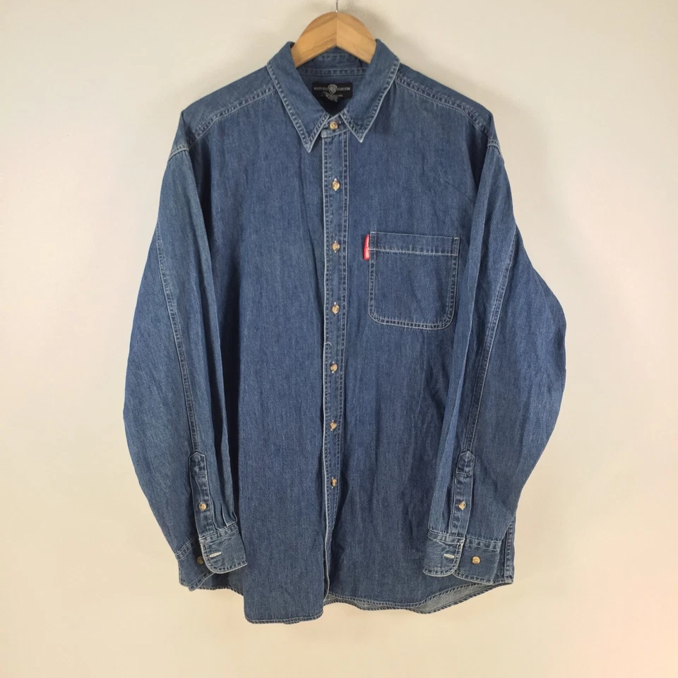 Looney Tunes mens denim button up shirt size L blue Y2k relaxed fit 108631 - Image 2 of 4