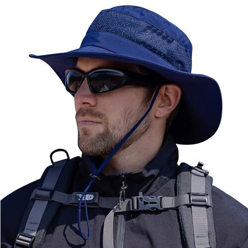 Sun Hats for Men Women, Wide Brim Bucket Hat UV Protection 1-navy Blue