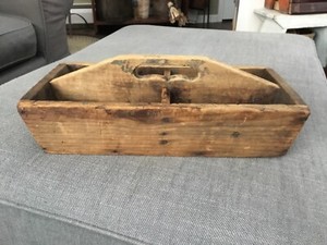 EARLY ANTIQUE PRIMITIVE WOODEN TOTE AAFA