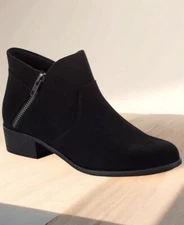 Sun + Stone Women's Black Adelinee Double Zip Almond Toe Ankle Booties NIB