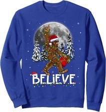 Santa Bigfoot Christmas Lights Funny Sasquatch Unisex Crewneck Sweatshirt