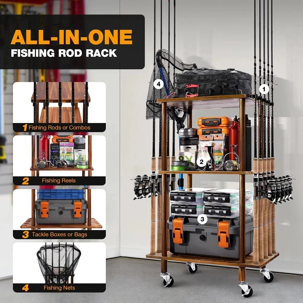 Fishing Rod Holders for Garage Fishing Pole Rack Hold up to 10 Rods Fishing Pole