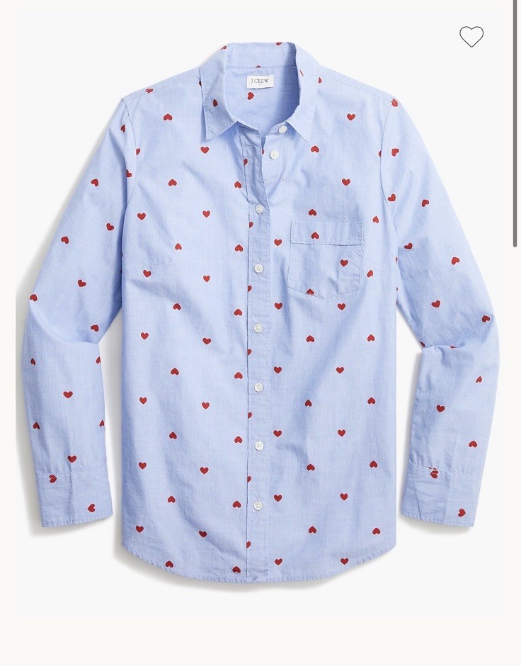 Jcrew Red Hearts Small EUC Printed button-up shir… - image 1