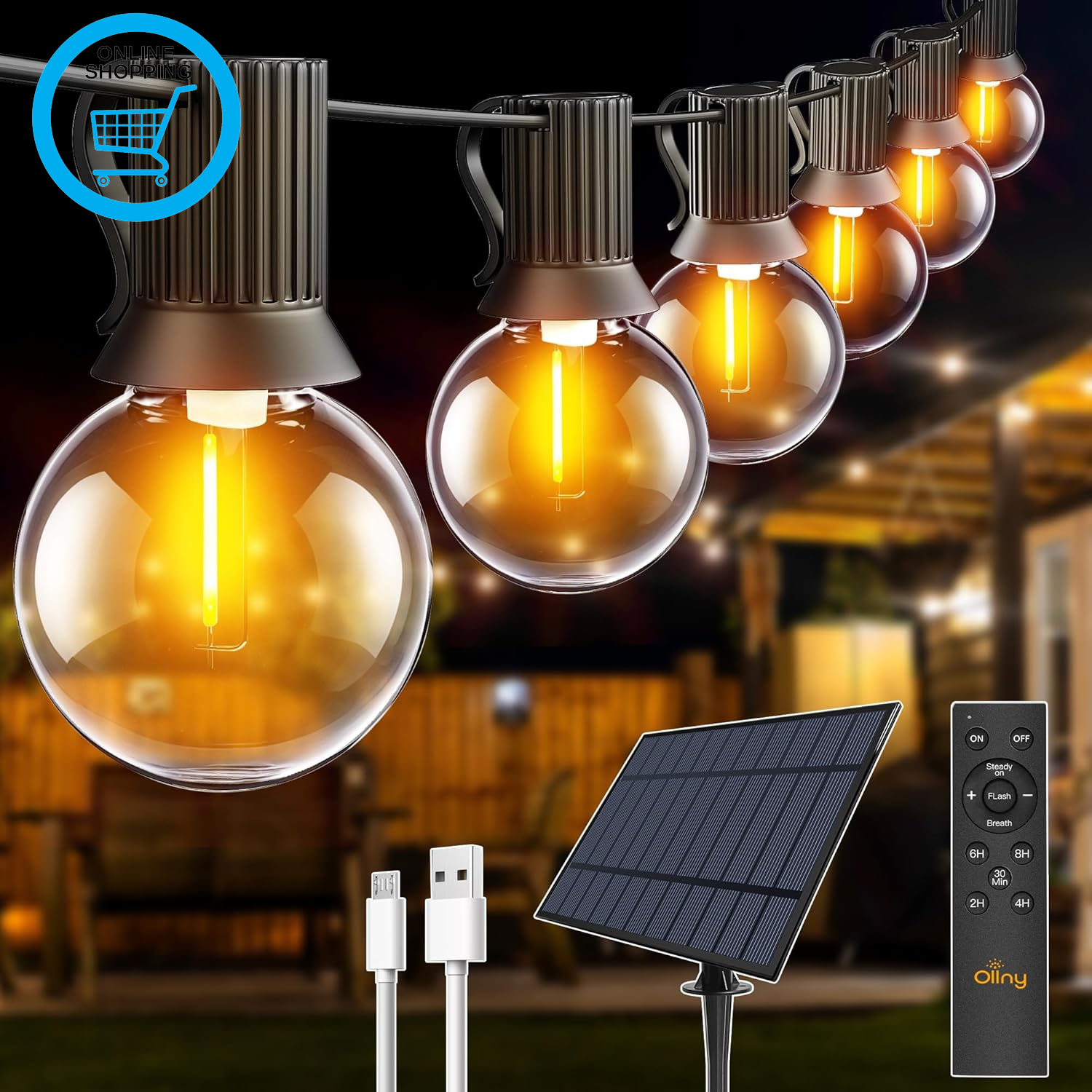 Solar Lights Outdoor Garden 10M Waterproof Festoon Light with Remote, USB LED St