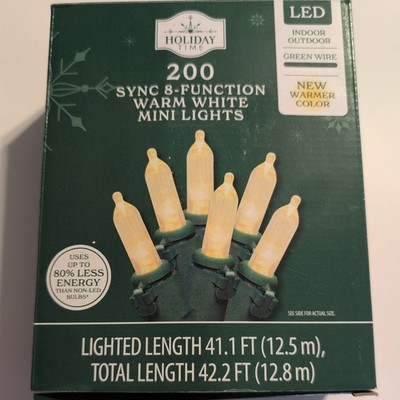 Holiday Time 200 SYNC 8-Function Warm White LED Mini String Lights 42.2-Feet new