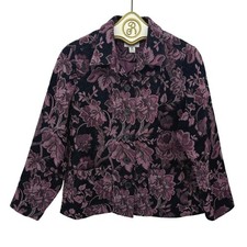 Vintage Tapestry Jacket Women 10P Purple Floral Cottagecore Blazer Indie Retro