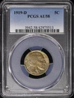 1919 D 5C Buffalo Nickel PCGS AU 58 | About Almost Uncirculated