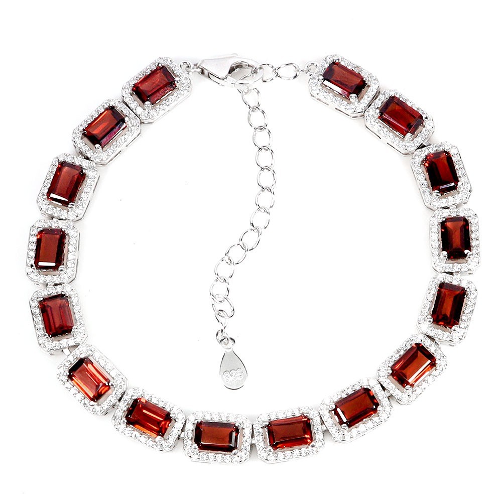 Bracelet en argent 925 avec 16 grenats rouges et oxydes de zirconium - Réf GR16