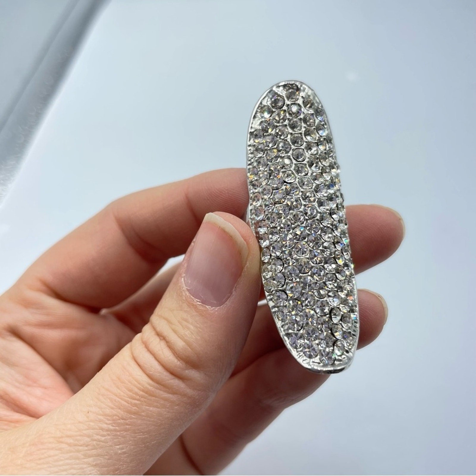 Silver Tone Rhinestone Large Statement Ring Size 8 - image 8