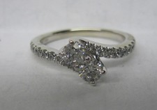 EVER US 14K WHITE GOLD  .75ct. NATURAL DIAMOND 2 STONE ENGAGEMENT RING SIZE 6.75