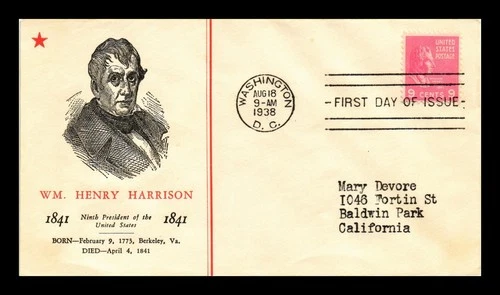 US COVER FIRST DAY OF ISSUE WILLIAM HENRY HARRISON PRESIDENTIAL SERIES LINPRINT