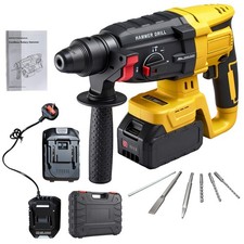 2 Batteries + Cordless Hammer Drill SDS Rotary Electric Impact Hammer Heavy Duty