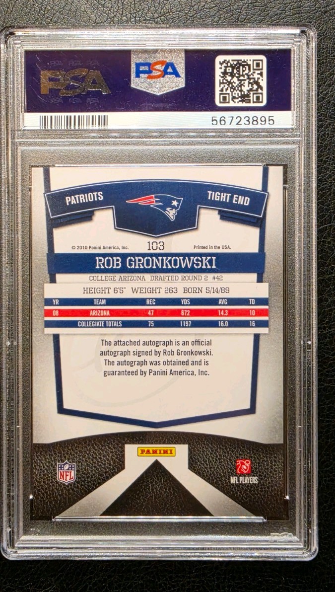 2010 Donruss Elite Rookie Rob Gronkowski Turn Of The Century Auto 99/299 PSA 9 view 4
