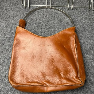 Smartbag Women Brown Leather Metal Handle Hobo Shoulder Bag Damaged AS IS