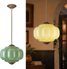Milk Glass Pendant Light, Vintage Green Chandelier for Kitchen Island 15in