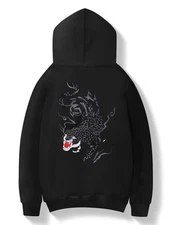 Niepce Men's Japanese Streetwear Sweatshirt Rich Tiger Embroidered Hoodie