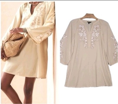 Banana Republic Embroidered Mini Dres Small PetiteOat Milk Wide Long Sleeve $139