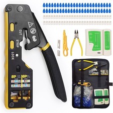 RJ45 Crimp Tool Kit with Tester Case - Pass Through Ethernet Crimper for Cat5/