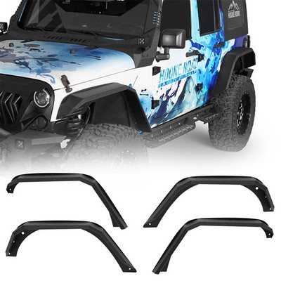 4Pcs Steel Flat Style Front + Rear Fender Flares Fit 2007-2018 Jeep Wrangler JK