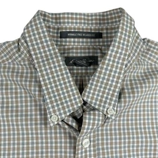 Eddie Bauer Shirt Men XL Relaxed Fit Beige Plaid Long Sleeve Button Down Preppy