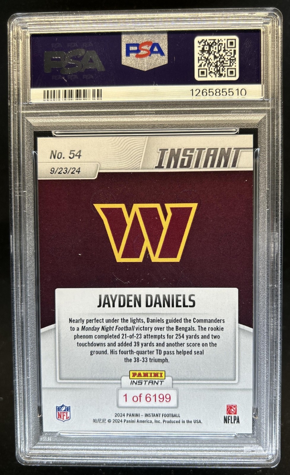2024 Panini Instant NFL Jayden Daniels /6199 Rookie RC #54 Commanders PSA 10 view 2
