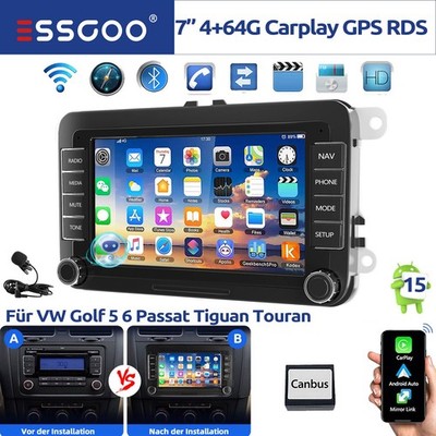 4+64G Carplay Für VW GOLF 5 6 Plus Touran Caddy T5 Android 15 Autoradio Navi GPS