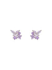 925 Sterling Silver Post Tiny Butterfly Purple CZ Stud Earrings 6mm Gift PE64  