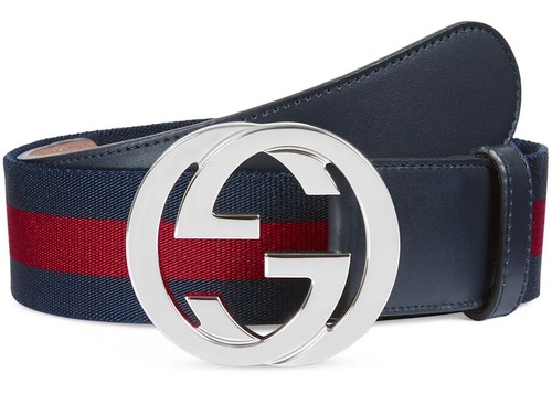 Authentic GUCCI Blue & Red Monogram Belt Silver GG Size 75/30