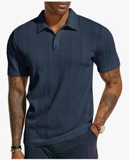 MED. PJ Paul Jones Short Sleeve Casual Textured Classic Polo Golf Shirt Men