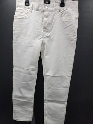 Mens Denim White Jeans H&M Custom Tailored Slim Fit Waist Pants 29/28 Short Mens