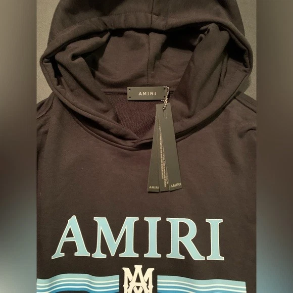 Felpa con cappuccio pullover AMIRI blu MA BAR LOGO nero taglia L nuova