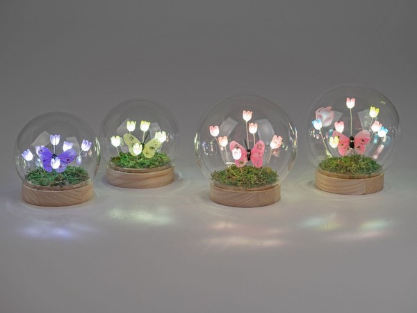 4Er Set Led Kugellampen Blumen D. 12Cm Bunt Aus Glas Mit Timer Formano F26-image