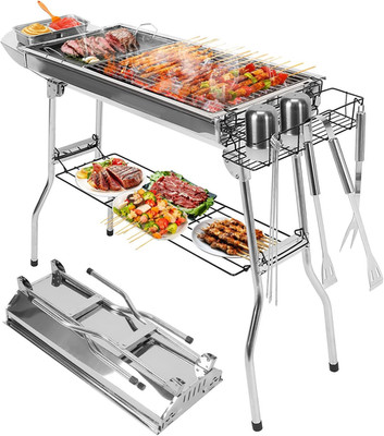Portable Charcoal Grill, Folding Barbecue Grill with Storage Shelf, 39'' X 13.39''