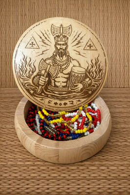 Elekes de Shango Set 5 Collares 19  + Cofre Espiritual de Madera Grabado