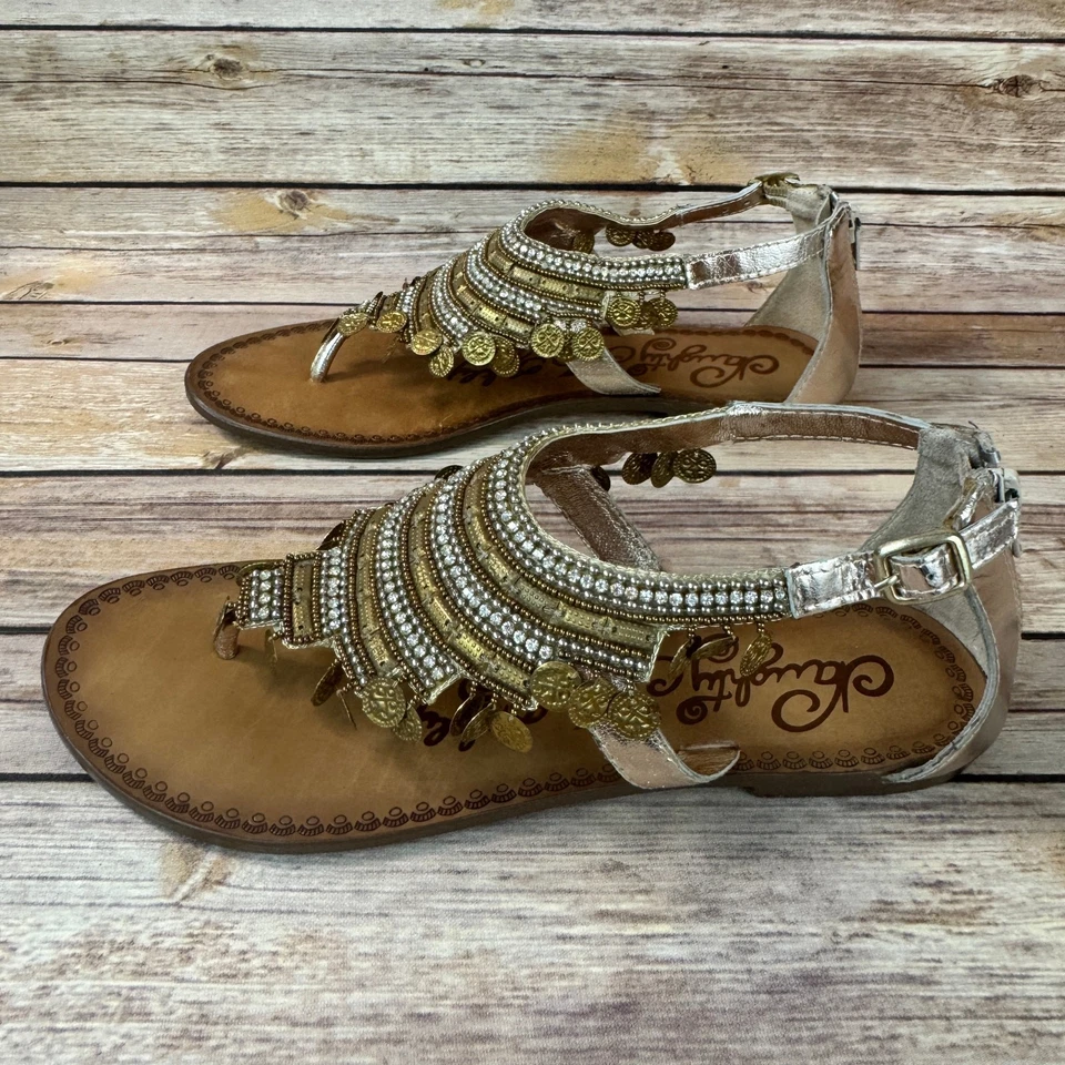 Naughty Monkey Womens Gold Coin and Rhinestone Gypsy Thong Sandals 10 - Image 4 of 4