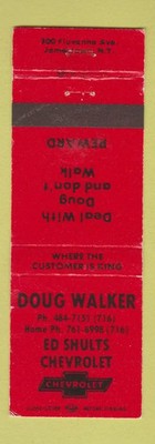 Matchbook Cover - Ed Shults Chevrolet Doug Walker Jamestown NY WEAR