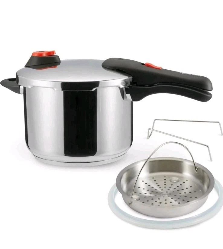 Amazon Basics Stainless Steel Pressure Cooker with Steamer, 6 litres