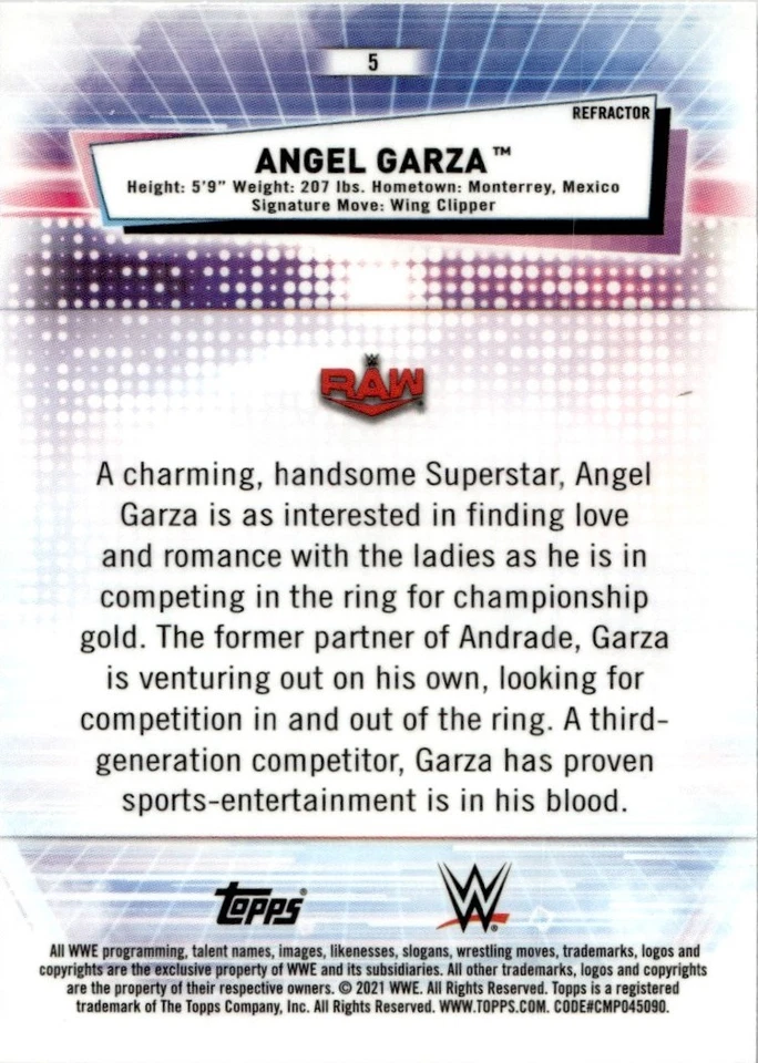 2021 Topps Chrome WWE Angel Garza #5 - Image 2 of 2