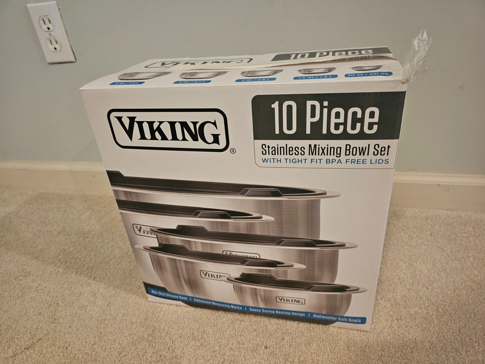 Viking 10-Piece Stainless Steel Mixing, Prep and Serving Bowl Set, Black