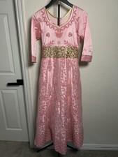 Pink And Gold Indian Traditional Anarkali With Dupatta - Small
