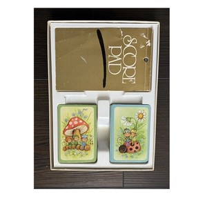 Hallmark Bridge Card Game Set w/ Score Pad & Score Sheets Ladybug & garden gnome