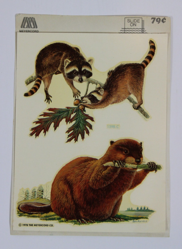 Vintage 1978 Meyercord Decals – Raccoons & Beaver – Original Sheet + Instruction