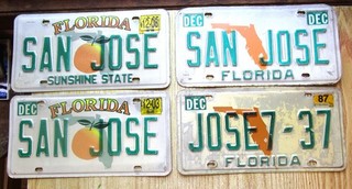4 FLORIDA LICENSE PLATES ORIGINAL PAINT 1987 TO 2008 SAN JOSE NR