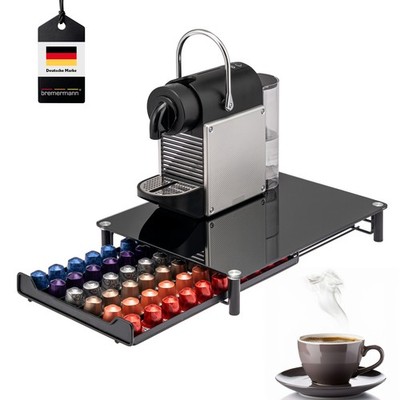 bremermann Kaffeekapselbox, Kapselhalter, schwarze Glasplatte, für 60x Nespresso