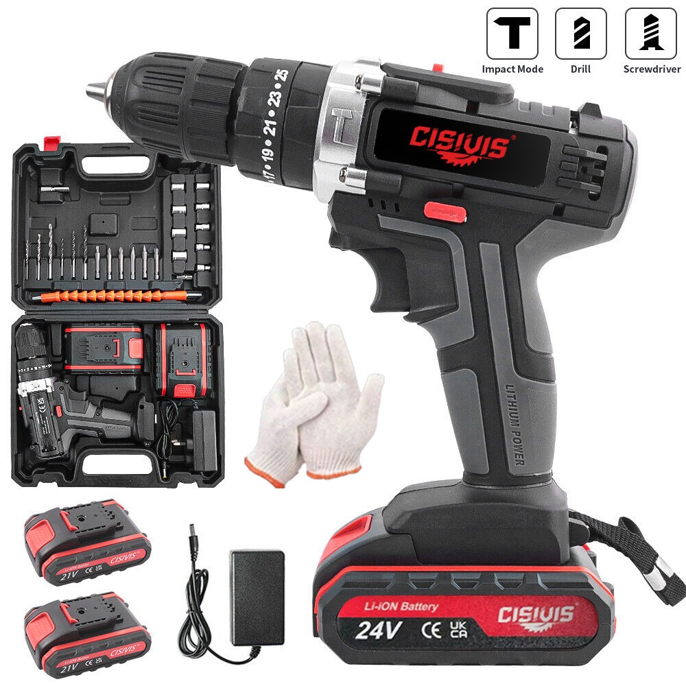24V Cordless Drill Set Electric Power Drill 28Pcs with 3/8 Inch Keyless Chuck