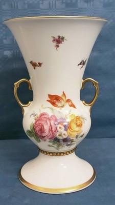 Edelstein Bavaria Porzellan Amphorenvase Blumendekor, Gold , 21 cm Handarbeit