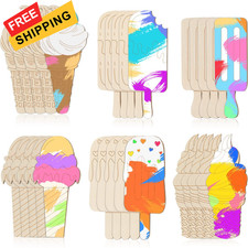 Chunful 30 Pieces Ice Cream Wood Cutouts Crafts Bulk Color Your Own Ice... 