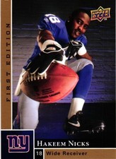 Upper Deck 2009 First Edition Rookie Card # 196 Hakeem Nicks, New York Giants. rookie card picture