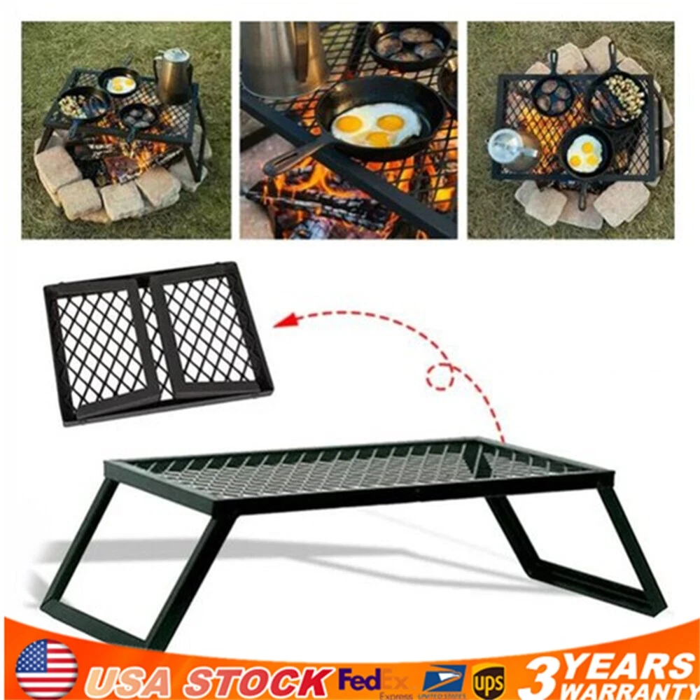 Foldable Camping Grill Fire Pit Grate Campfire Cooking Portable Stand Equipment