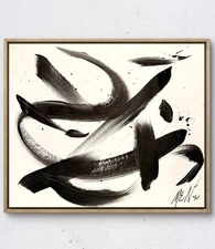 Maria Art BLACK WHITE 14x17 MIXED MEDIA PAPER Abstract Contemporary Wall Decor